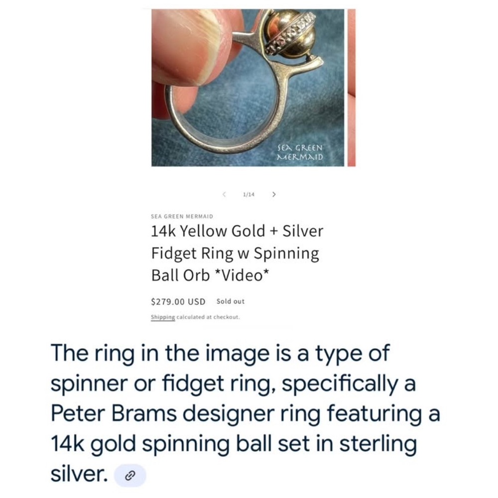 Mid century 14k Gold and Sterling 925 fidget Ring size 7 Peter Brams 6g - Picture 2 of 10